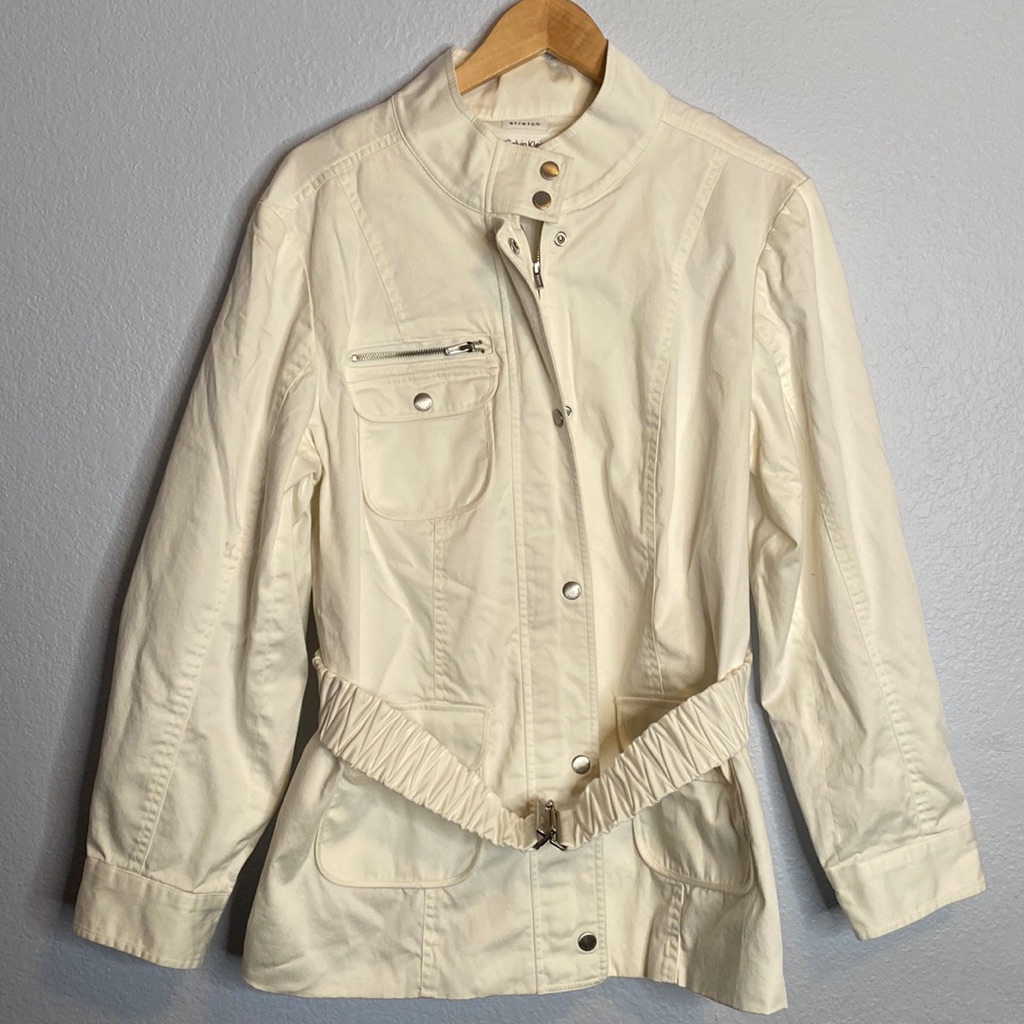 Calvin Klein White Stretch Belted Jacket Size 14w